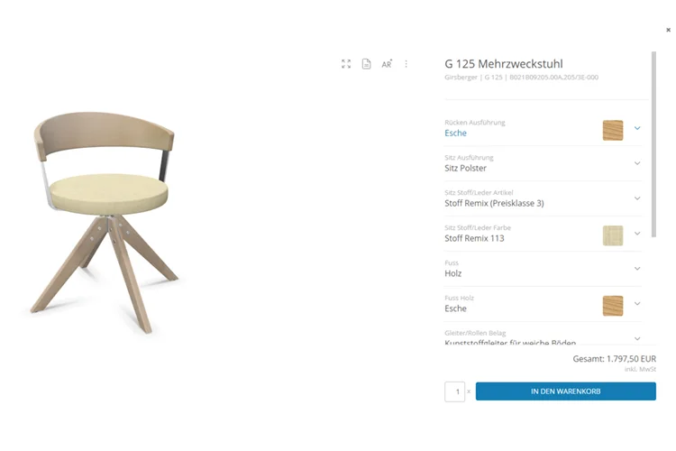 Produktkonfigurator für einen Stuhl